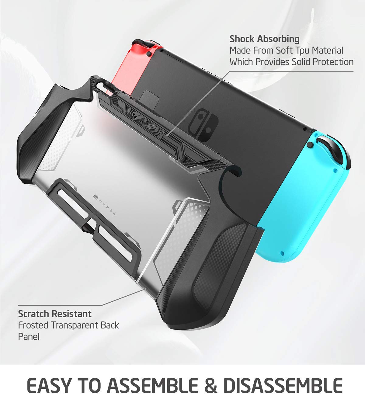 Mumba Dockable Case for Nintendo Switch - Blade Series TPU Grip, Ergonomic Design, Black