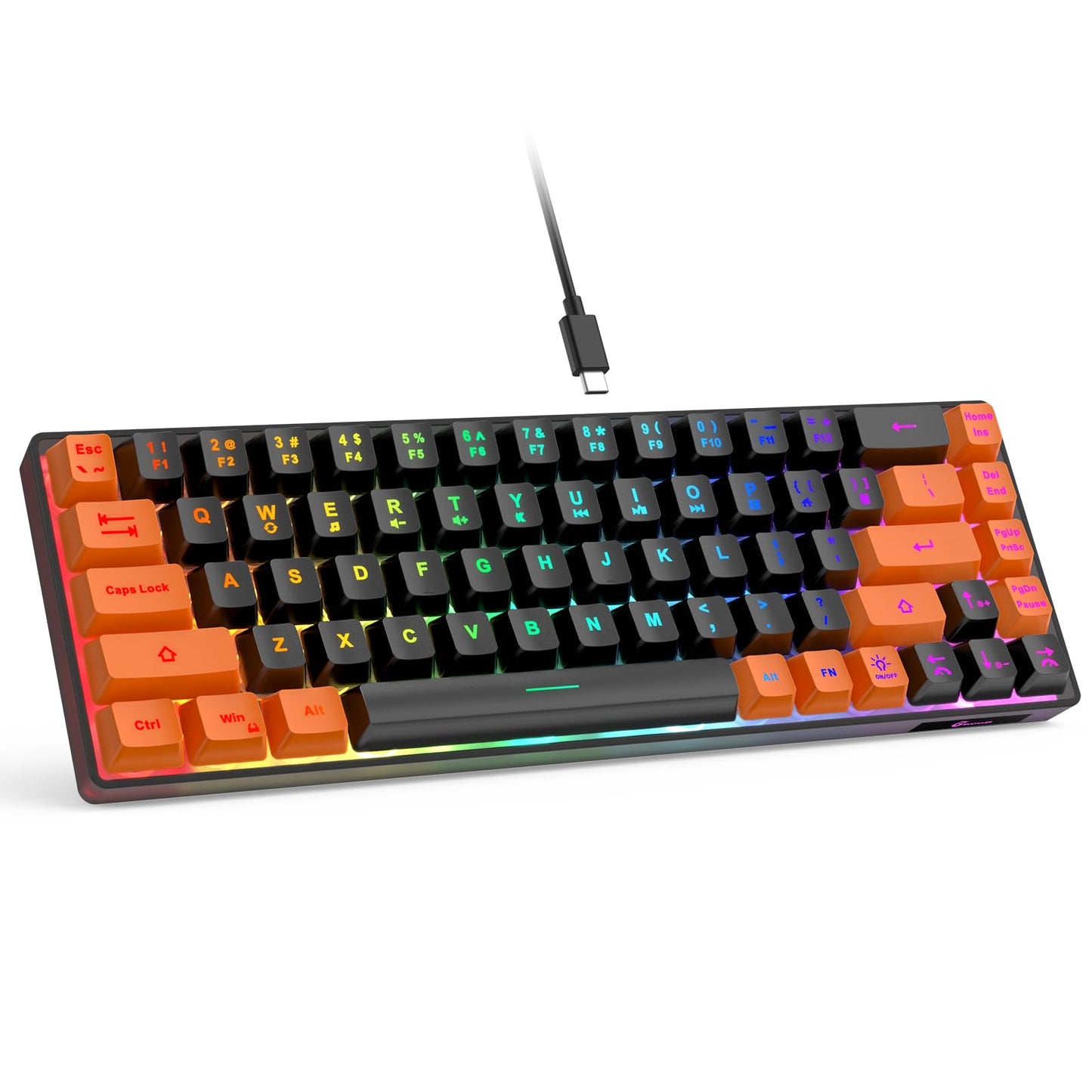 GEODMAER 65% Gaming Keyboard  LED Backlit Mini Wired Keyboard  Ultra-Compact Anti-Ghosting No-Conflict 68 Keys Membrane Gaming Wired Keyboard for PC Laptop Windows Gamer(Black-Orange)