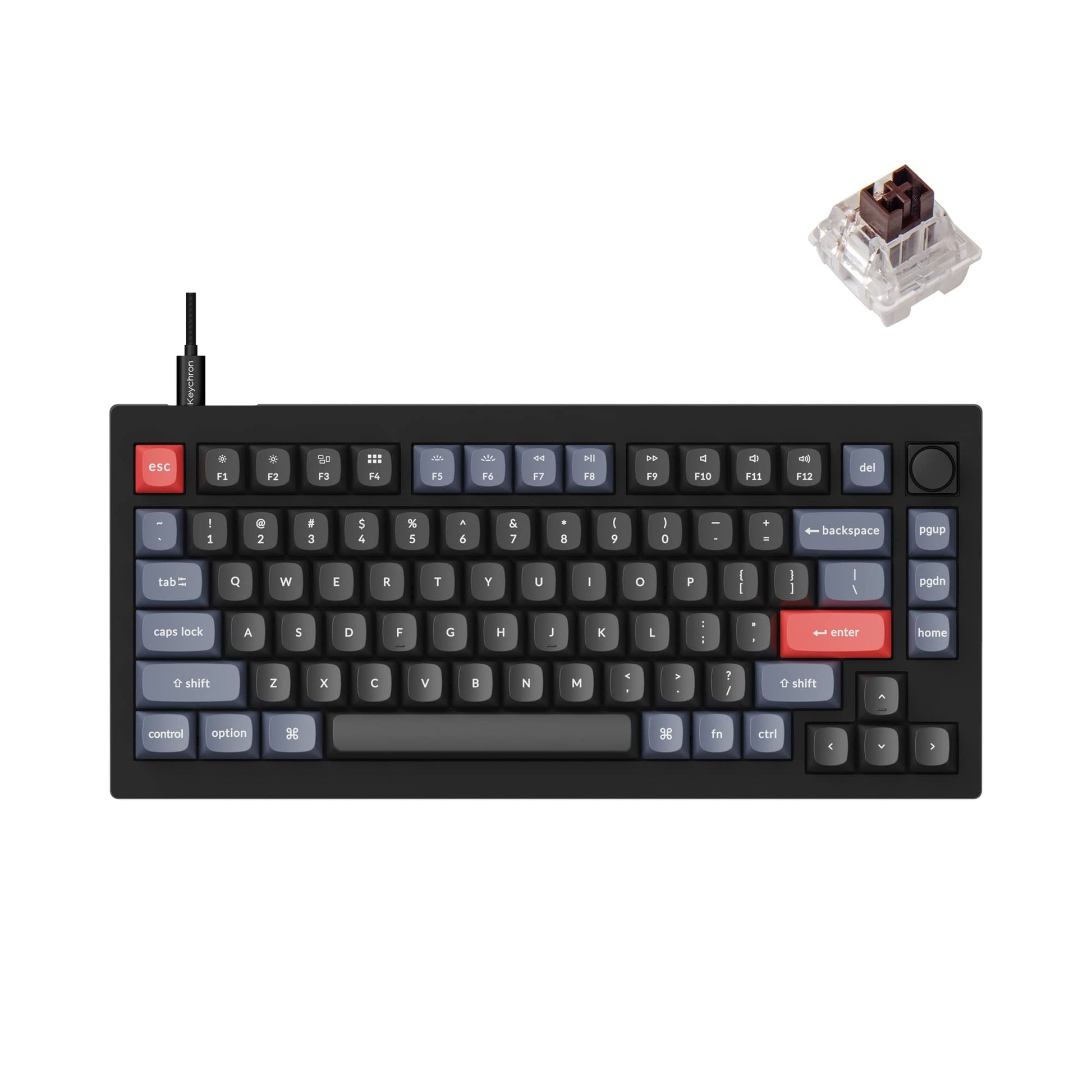 Keychron V1 75% Wired Mechanical Keyboard  QMK/VIA Programmable  Hot-swappable K Pro Brown Switches  Compatible with Mac Windows Linux - Carbon Black