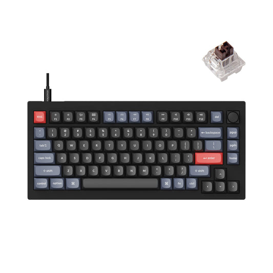 Keychron V1 75% Wired Mechanical Keyboard  QMK/VIA Programmable  Hot-swappable K Pro Brown Switches  Compatible with Mac Windows Linux - Carbon Black