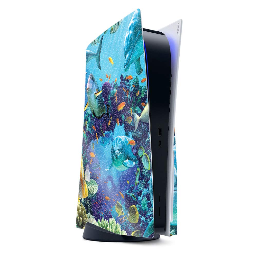 MightySkins Glossy Glitter Gaming Skin for PS5 / PlayStation 5 - Ocean Friends | Durable High-Gloss Glitter Finish | Easy to Apply and Change Style | Made in The USA