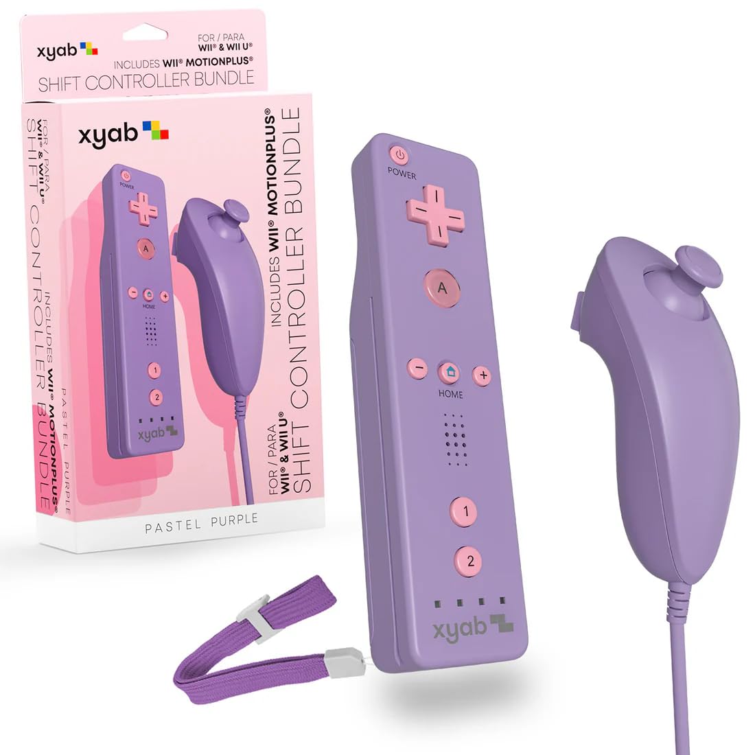 XYAB - Wii Remote with Nunchuck Controller for Nintendo Wii, Wii U Game Pastel Purple - with Motion Plus