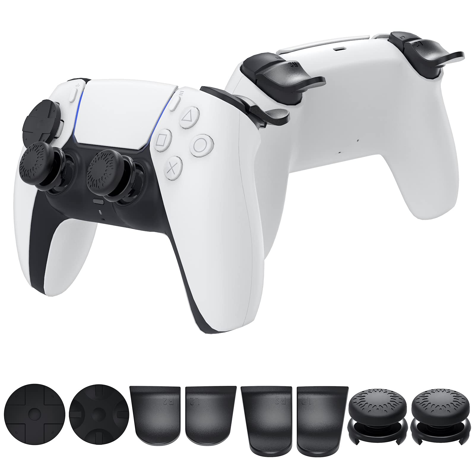 Accessories Kit Bundle for PS5 Compatible with Controller  MENEEA Thumb Grips Sticks Joystick + L2 R2 Trigger Extender+D-pad Button for Playstation 5 Controller  Anti-Slip Replacement Parts