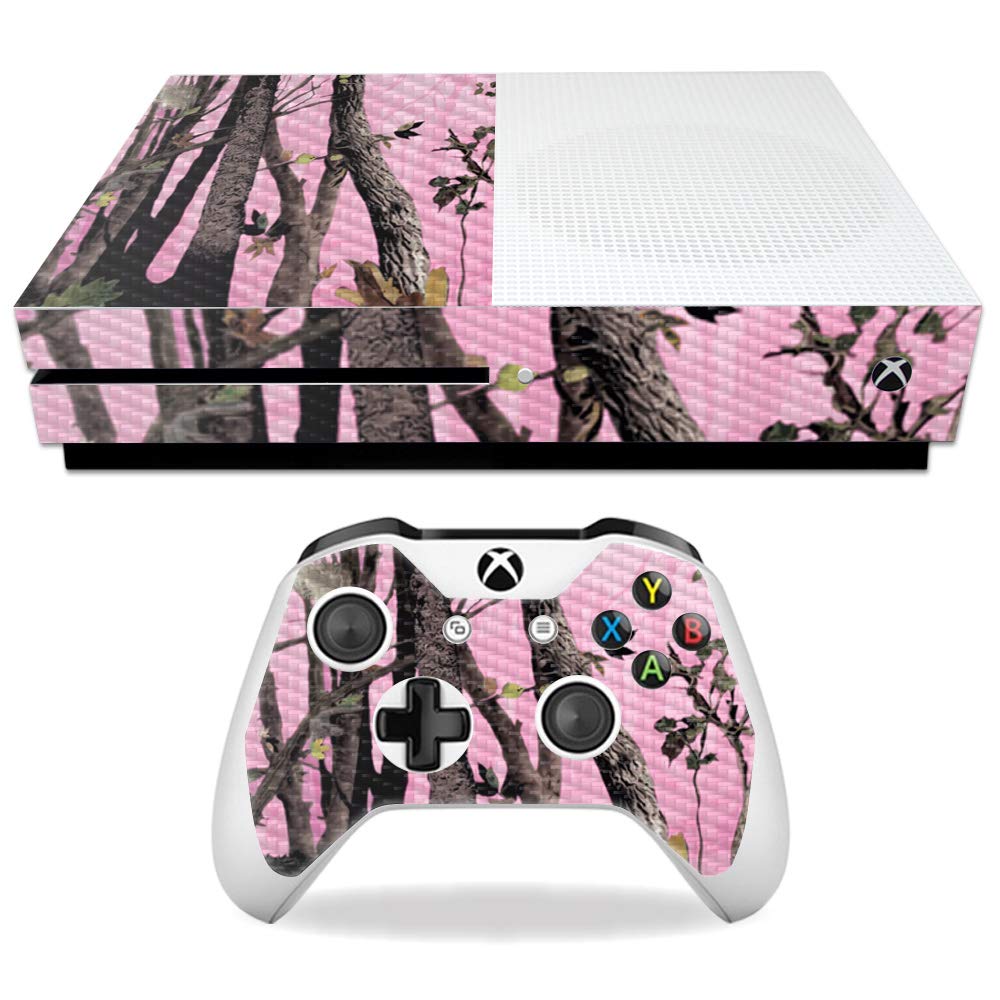 MightySkins Carbon Fiber Skin for Microsoft Xbox One S - Pink Tree Camo | Protective  Durable Textured Carbon Fiber Finish | Easy to Apply  Remove  and Change Styles | Made in The USA