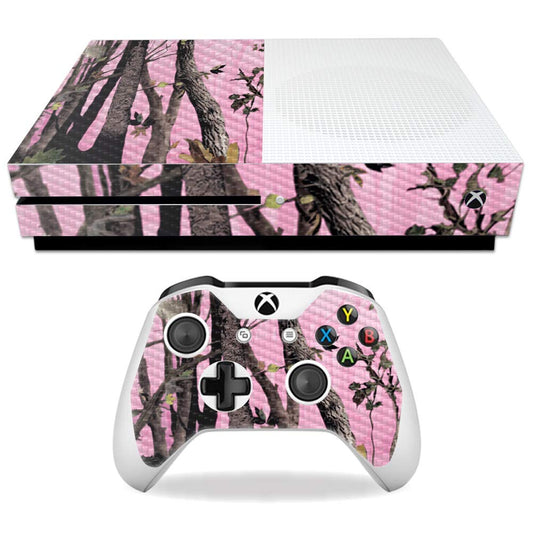 MightySkins Carbon Fiber Skin for Microsoft Xbox One S - Pink Tree Camo | Protective  Durable Textured Carbon Fiber Finish | Easy to Apply  Remove  and Change Styles | Made in The USA