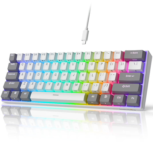 iLovBee i61 Mechanical Keyboard - 60% Wired Hot Swappable RGB, 61 Keys, Red Switch, Compact Design, Grey-White