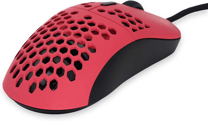 G-Wolves Hati HTM Wired Gaming Mouse - Ultra Lightweight 61G, Honeycomb Design, 3360 Sensor, PTFE Skates, Faze Red, Medium Size