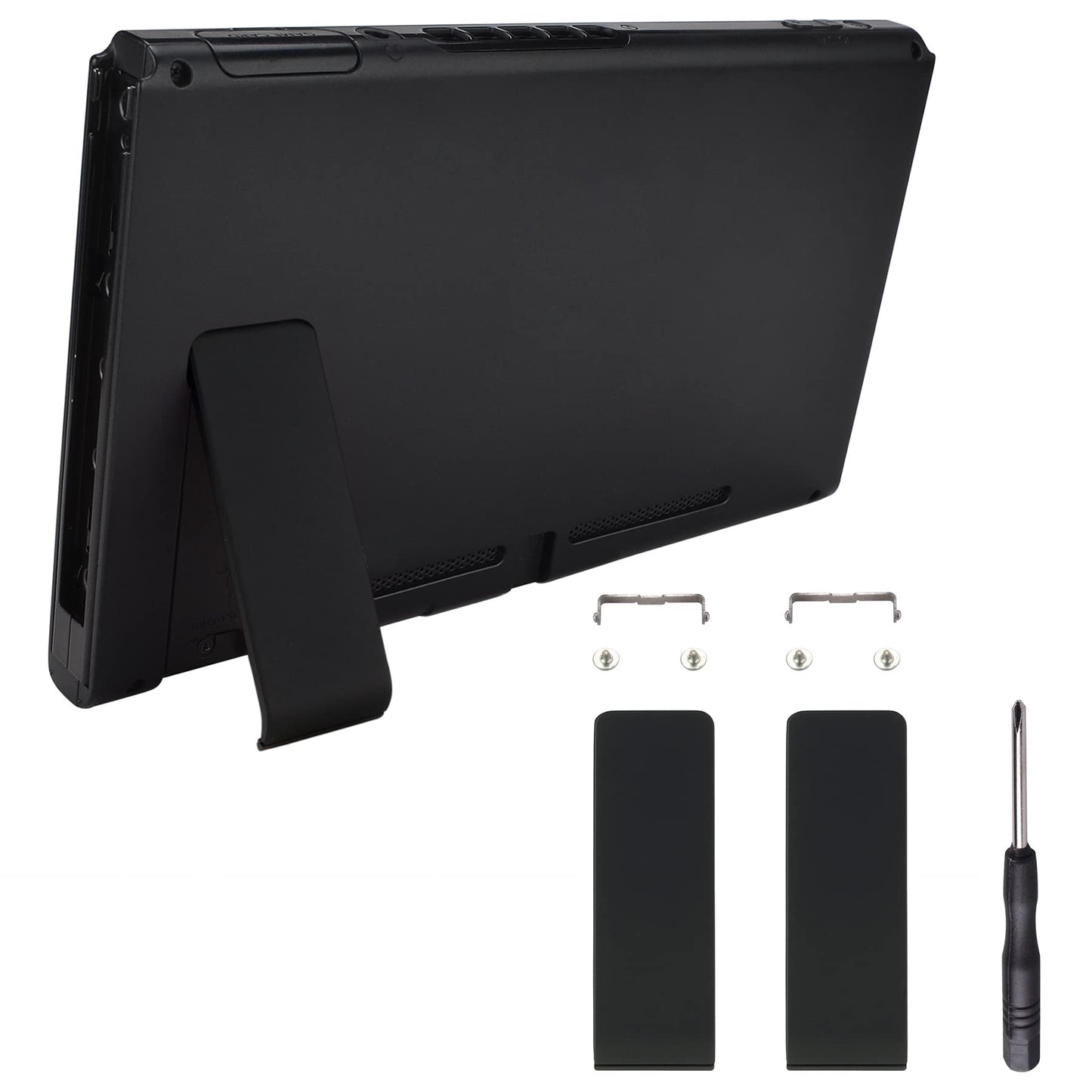 eXtremeRate 2 Set of Black Soft Touch Replacement Kickstand for Nintendo Switch Console  Back Bracket Holder Kick Stand for Nintendo Switch - Console NOT Included