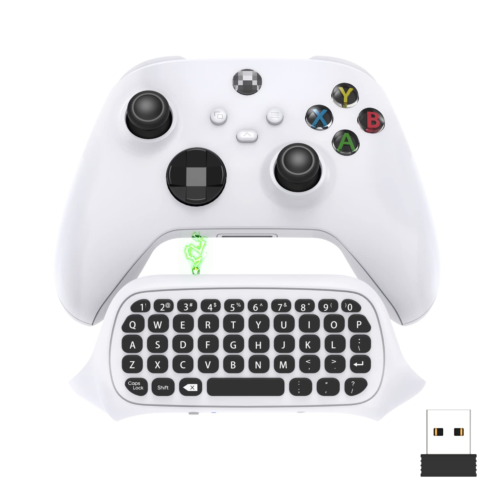 FASTSNAIL Wireless Keyboard Controller for Xbox Series X/S - Ergonomic USB QWERTY Chatpad with Audio Jack - White, Model XSX24-2