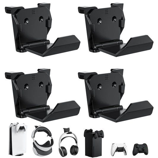 KUNSLUCK 4 Pack Controller Wall Mount for PS5  Xbox  Switch Controller Wall Mount Stand for Controller&Headset  Adhesive/Screws Installation (Black)