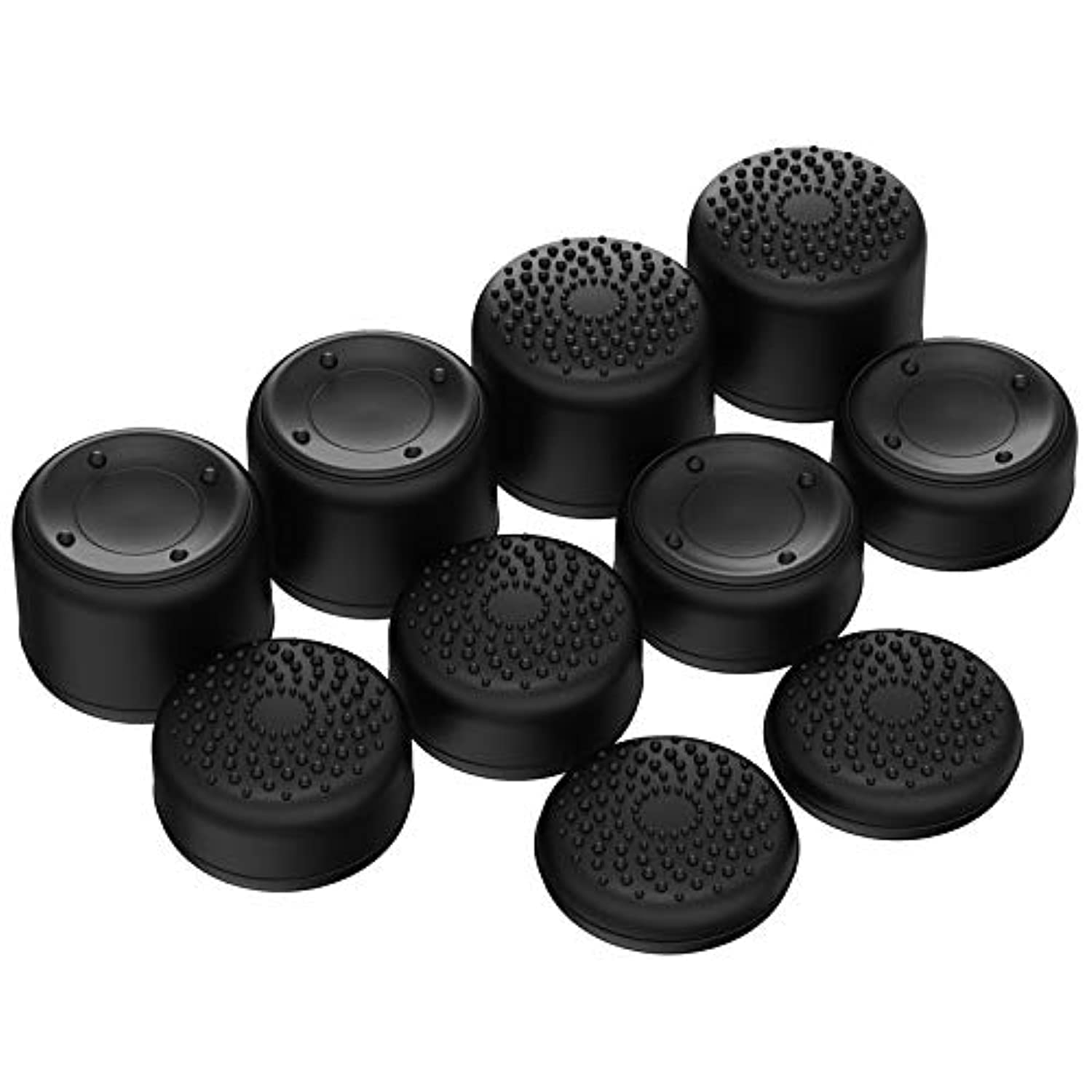 PlayVital 10-Pack Pro Thumb Grips for Xbox Series X/S  One/Elite | Ergonomic FPS Joystick Caps  3 Height Convex & Concave | for ps5  Edge  Switch 2 Pro Controller | Raised Dots & Studded Design  Black