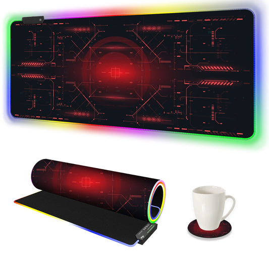 AIMSA Large RGB Gaming Mouse Pad 35.4x15.8 Non-Slip Rubber Base, Red Circuit Board Design, 14 Lighting Modes