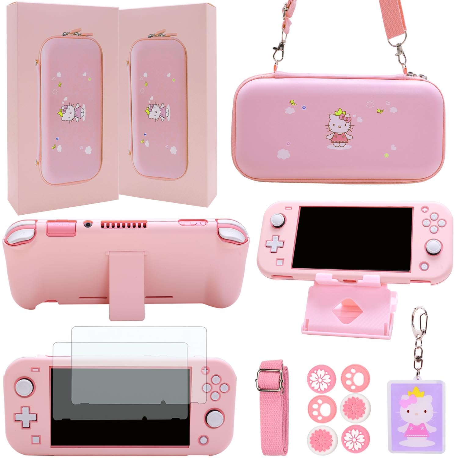 GUTIAL Accessories Bundle for Nintendo Switch Lite - Cute Kawaii NS Lite Accessories kit for Grils Boys Kids with Carrying Case  Cartoon Cover Case  Screen Protector  Stand - Pink