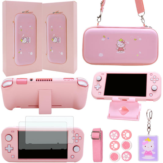 GUTIAL Accessories Bundle for Nintendo Switch Lite - Cute Kawaii NS Lite Accessories kit for Grils Boys Kids with Carrying Case  Cartoon Cover Case  Screen Protector  Stand - Pink