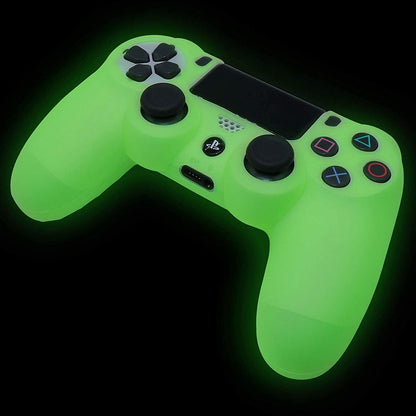 HLRAO Glow Green Anti-Slip Silicone Cover for PS4 Controller, Includes 8 Thumb Grips and 2 Glow Caps, Model SM-944