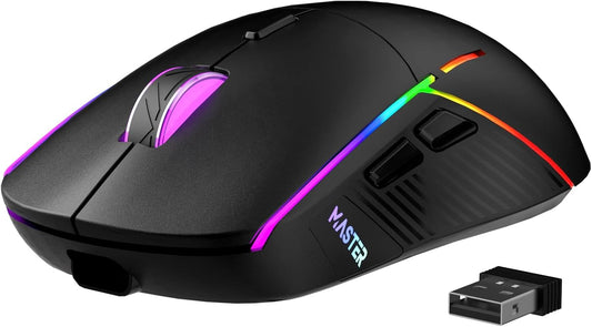 FFJ Wireless Gaming Mouse - 24000 DPI, Tri-Mode (2.4G/USB-C/Bluetooth), RGB, Rechargeable, 75Hrs Battery Life, Black, Model Master