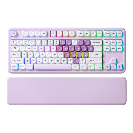 YUNZII B87 Wireless Mechanical Keyboard QMK/VIA Programmable TKL Layout 87 Keys BT/2.4G/USB-C Hot Swap Gasket Mount RGB Backlit Gaming with Wrist Rest for Win/Mac (Purple Heart  Cocoa Cream V2)