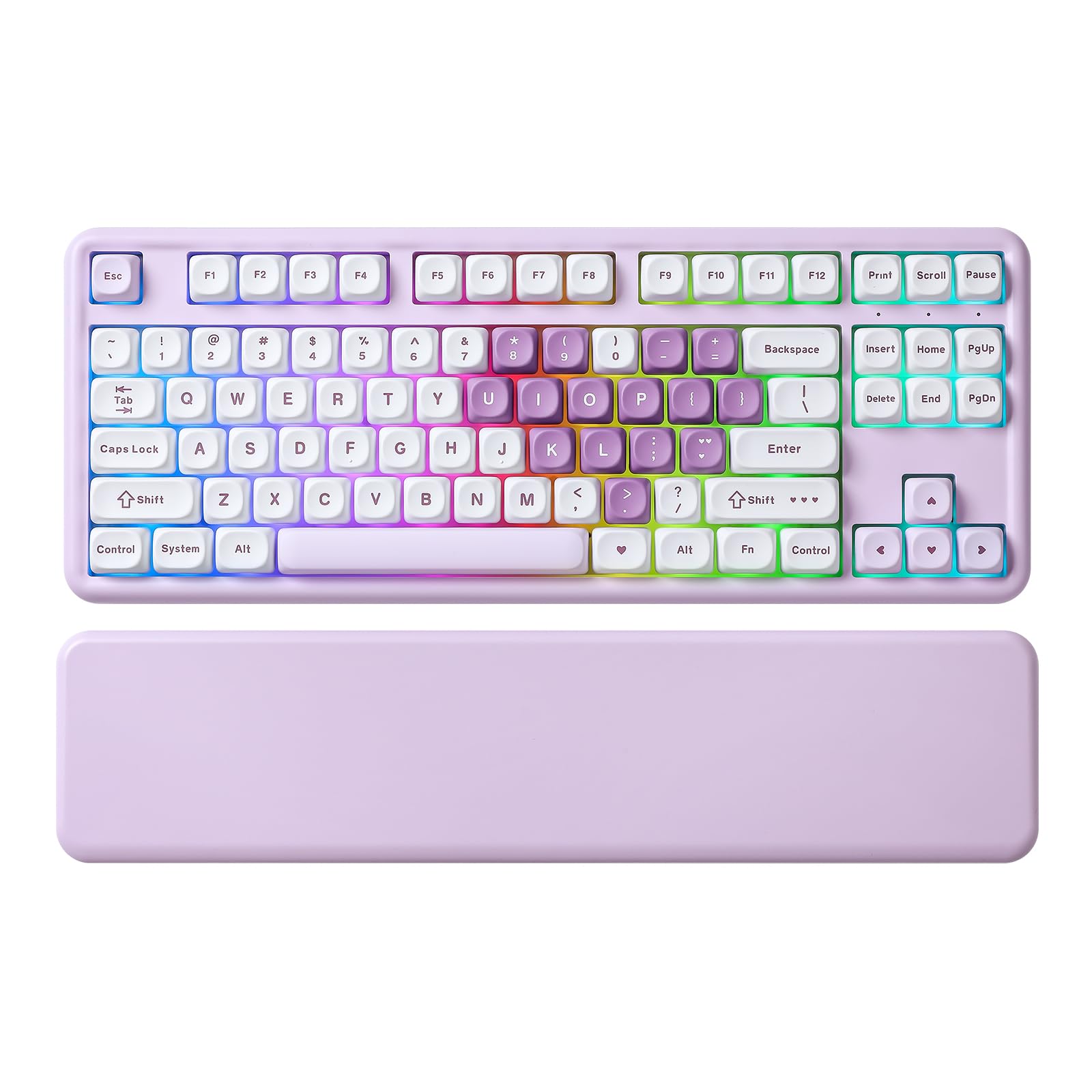 YUNZII B87 Wireless Mechanical Keyboard QMK/VIA Programmable TKL Layout 87 Keys BT/2.4G/USB-C Hot Swap Gasket Mount RGB Backlit Gaming with Wrist Rest for Win/Mac (Purple Heart  Milk V2)