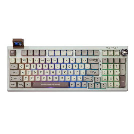 Ematerial nameAKER RT100 97 Keys Gasket BT5.0/2.4G/USB-C Mechanical Gaming Keyboard with Customizable Display Screen  Knob  Hot Swappable Socket  5000mAh Battery for Win/Mac (Flamingo Switch)