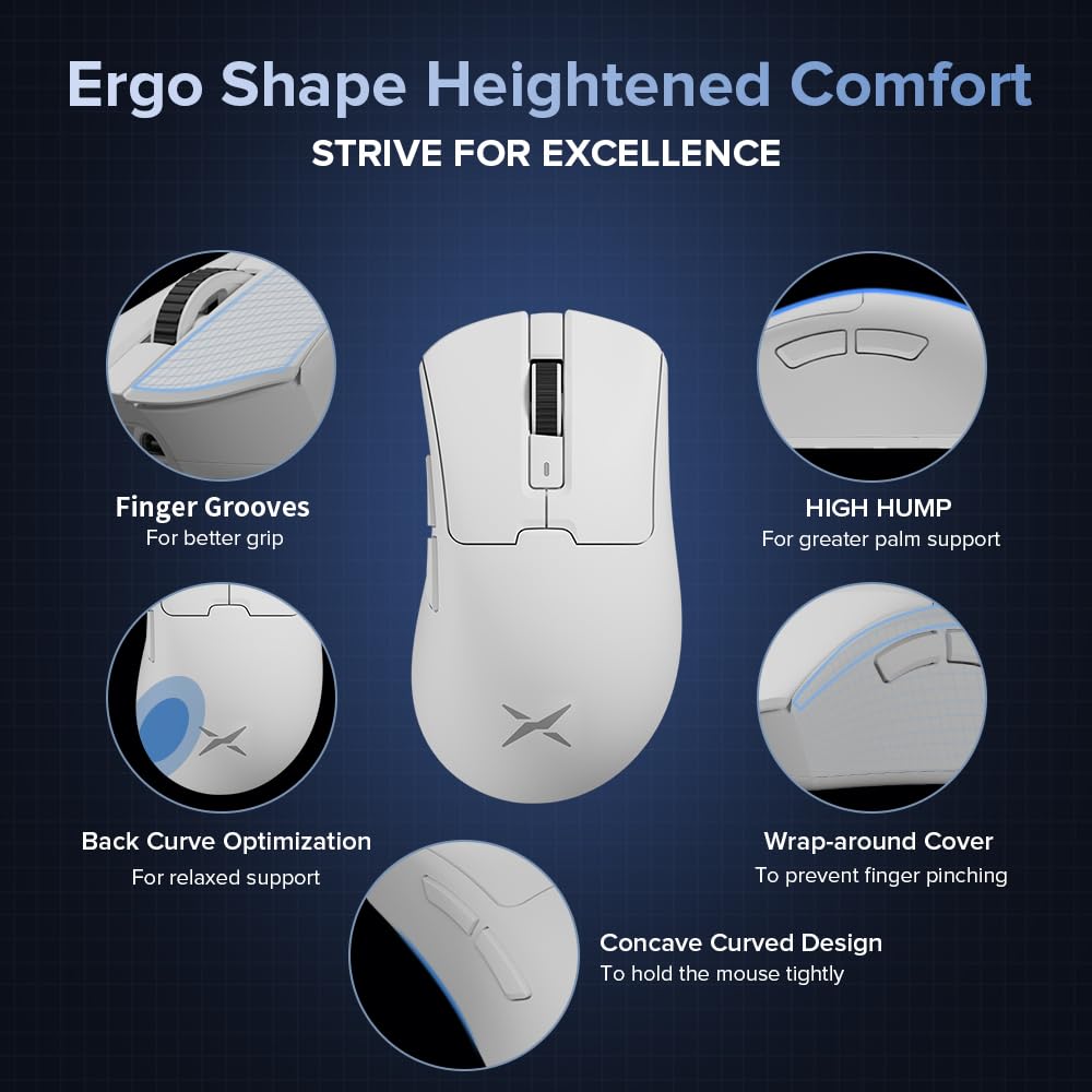 DeLUX M900PRO Wireless Gaming Mouse, 8000Hz Polling Rate, RGB Dock, 63g Ergonomic, PAW3395 Sensor, 26000DPI, White