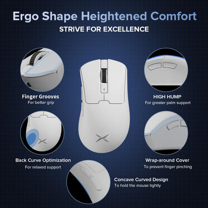DeLUX M900PRO Wireless Gaming Mouse, 8000Hz Polling Rate, RGB Dock, 63g Ergonomic, PAW3395 Sensor, 26000DPI, White