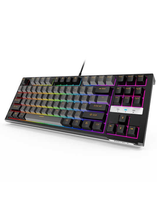 NPET CR87 Mechanical Gaming Keyboard - Hot-Swappable 87-Key, RGB, 45g Red Switches, Anti-Ghosting, Black & Grey