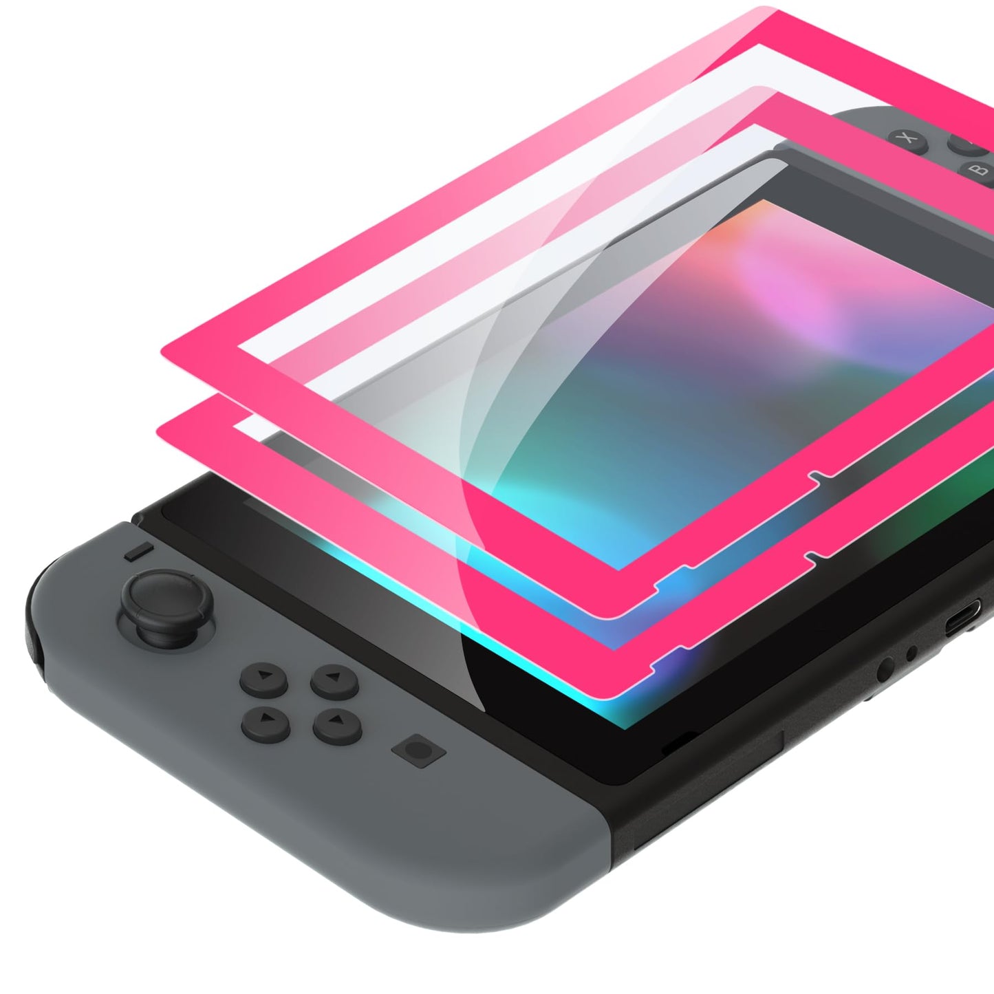 eXtremeRate 2 Pack Bright Pink Border Transparent HD Clear Saver Protector Film  Tempered Glass Screen Protector for Nintendo Switch [Anti-Scratch  Anti-Fingerprint  Shatterproof  Bubble-Free]