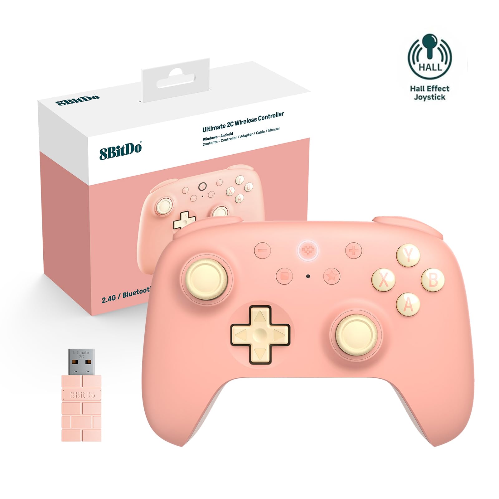 8Bitdo Ultimate 2C Wireless Controller for Windows PC & Android  Hall Effect Joysticks and Triggers  PC Controller with 1000 Hz Polling Rate  Remappable L4/R4 Bumpers  Peach