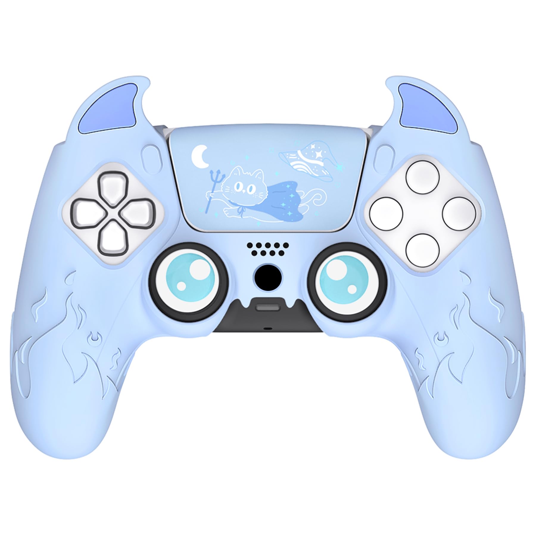 PlayVital Halloween Cute Demon Controller Silicone Case for ps5  Kawaii Controller Cover Gamepad Skin Protector for ps5 with Touch Pad Sticker & Thumb Grip Caps - Blue