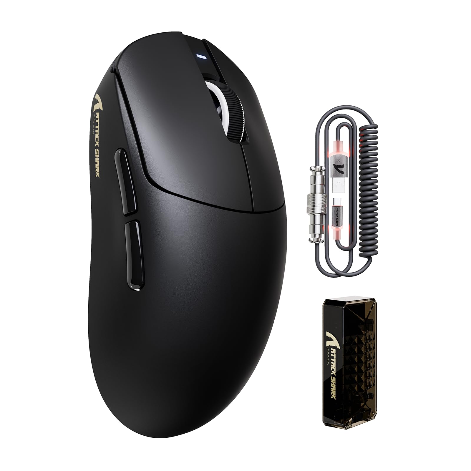ATTACK shark design X8 PRO 8K Wireless Gaming Mouse PAW 3395PRO Sensor 40K DPI Tri-Mode 55g Ultra-Light Broadcom 52840 MCU Chip Programmable Mice with Coiled Cable for PC/MAC/Win-Black