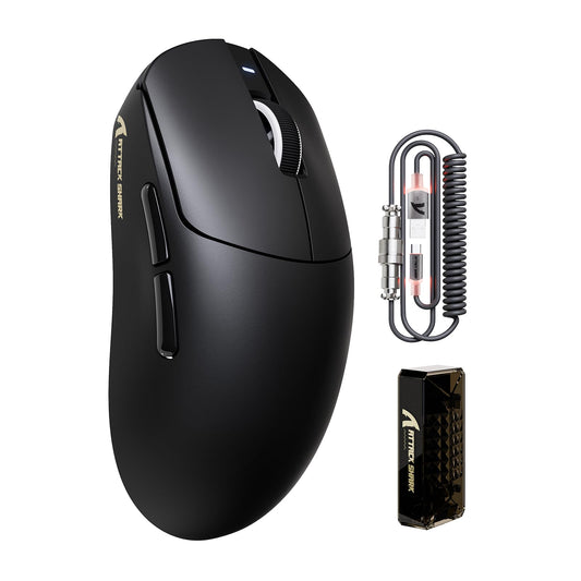 ATTACK shark design X8 PRO 8K Wireless Gaming Mouse PAW 3395PRO Sensor 40K DPI Tri-Mode 55g Ultra-Light Broadcom 52840 MCU Chip Programmable Mice with Coiled Cable for PC/MAC/Win-Black