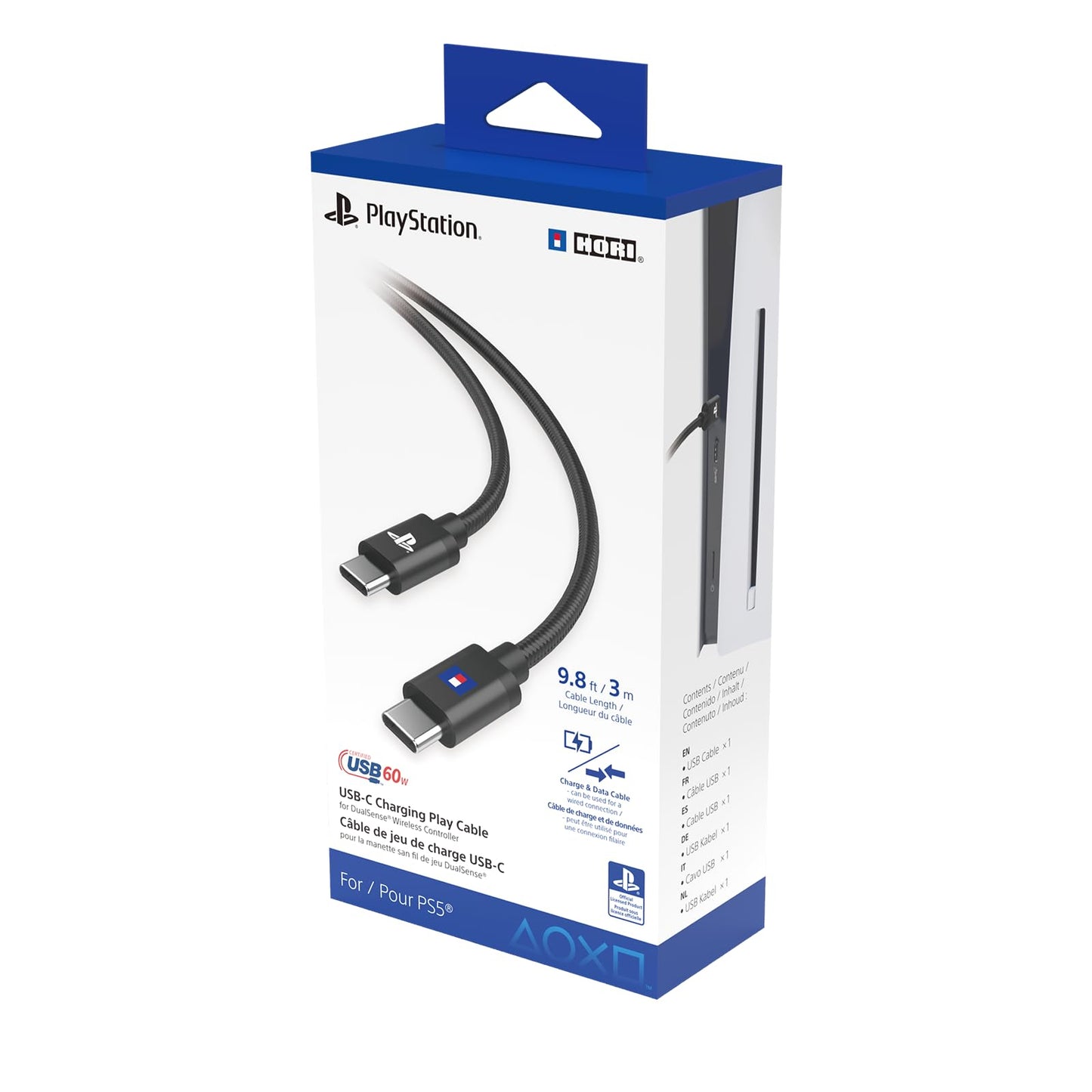 HORI USB-C Charging Play Cable for DualSense Controller - Black, Model SPF-041U