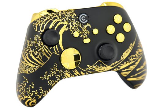 Custom Controllerzz Wireless Controller for Xbox & PC - Golden Waves & Gold Chrome Inserts