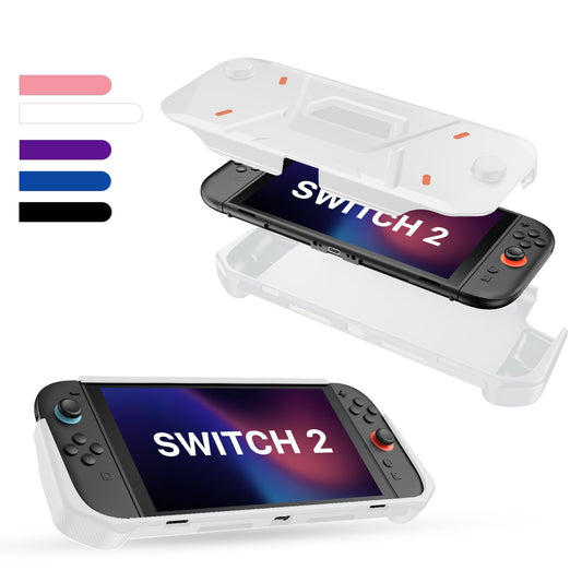 FIWWAT Nintendo Switch 2 Protective Case - 360° Protection, Anti-Scratch, Ergonomic Grip, White for Nintendo Switch 2 (2025)