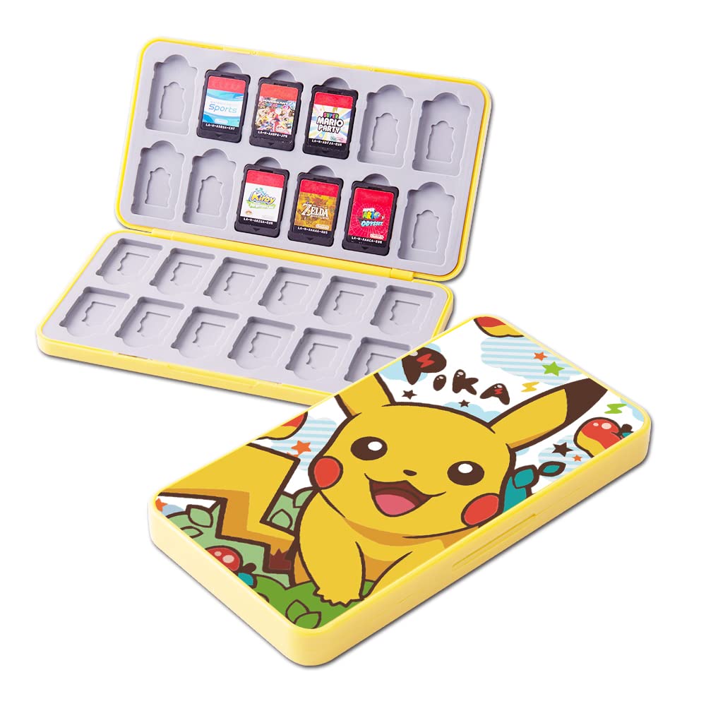 PERFECTSIGHT Cute Game Card Case for Nintendo Switch/ Switch Lite/ OLED  24 Game Holder refill unit Case for Game Cards and 24 SD Cards  Kawaii Portable Compact Storage Box (Yellow Pika  24 sections)