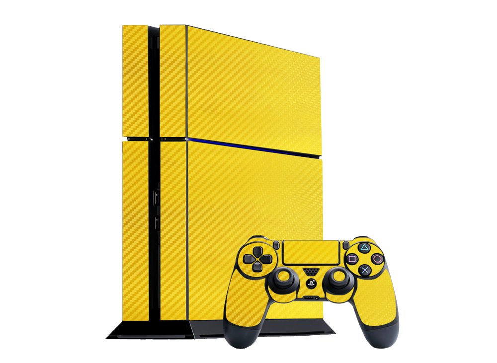3D Carbon Fiber Yellow - Air Release Vinyl Decal Mod Skin Kit by System Skins - Compatible with PlayStation 4 Console (PS4)