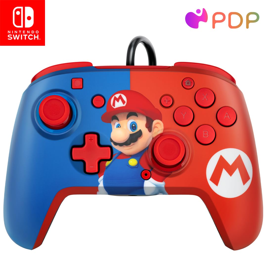 PDP REMATCH Enhanced Wired Power Nintendo Switch Pro Controller  Officially Licensed Switch Lite/OLED Compatible Gamepad  Customizable Programmable Buttons  Super Mario Power Pose (Red & Blue)