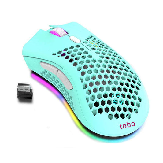 Attoe Lightweight Rechargeable Wireless Gaming Mouse BM600, RGB Backlight, Cyan for Laptop & PC