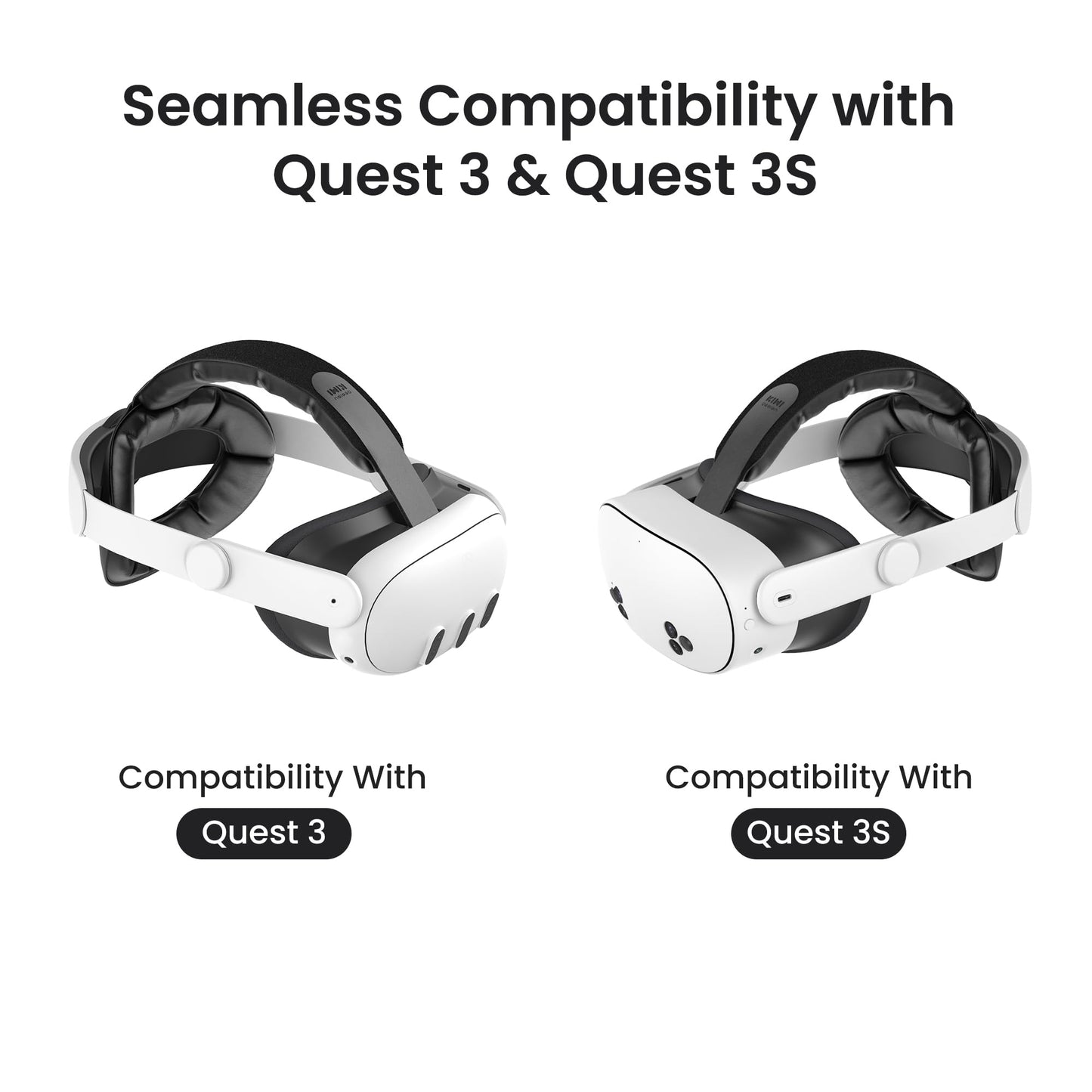 KIWI design K4 Head Strap for Meta Oculus Quest 3/3S - Adjustable Comfort Strap in White, Non-Battery Enhanced Support for Kids & Adults