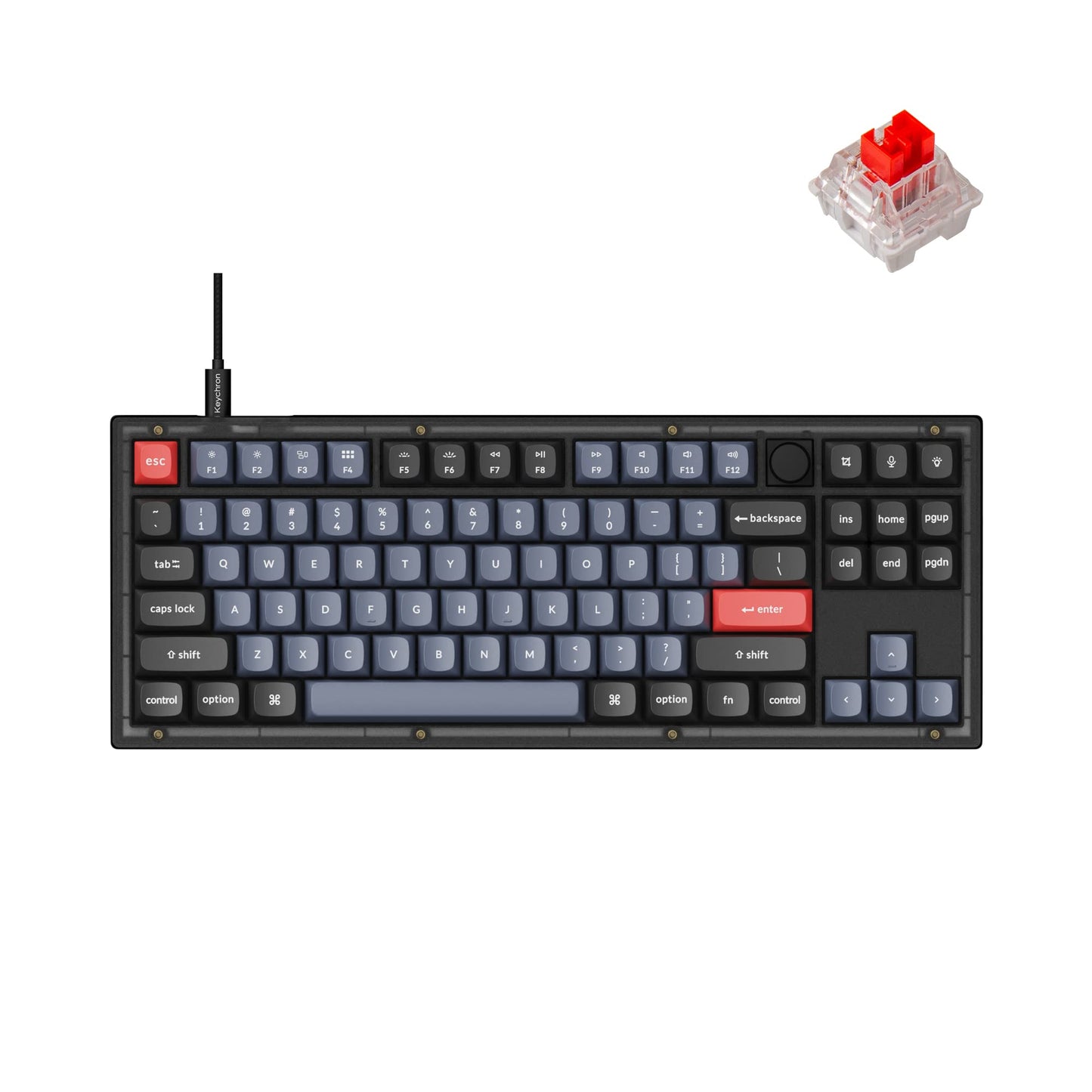Keychron V3 Wired Custom Mechanical Keyboard Knob Version  TKL QMK/VIA Programmable Macro with Hot-swappable Keychron K Pro Red Switch Compatible with Mac Windows Linux (Frosted Black-Translucent)