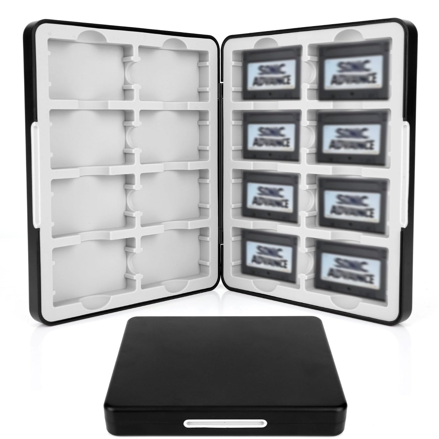 Game Card Case for GBA  Holds 16 Cartridges with Silicone Slots & Magnetic Closure Portable Travel Organizer Storage Box for GBA Games & Collectors