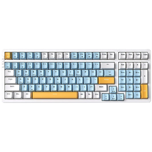 Qisan Wireless/Wired Mechanical Gaming Keyboard Triple Mode 2.4G/USB-C/BT (98%) Wireless Mechanical Keyboard with US Layout | Red Switch Rechargeable RGB Backlit Keyboards for Gaming  White & Blue