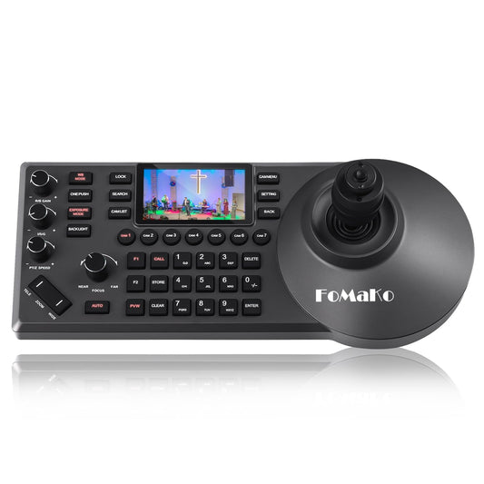 FoMaKo KC608 Pro NDI PTZ Camera Controller - PoE Powered, 4D Joystick, LCD Preview, Black