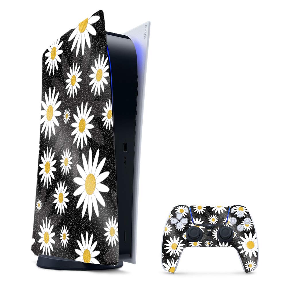 MightySkins Glossy Glitter Gaming Skin for PS5 / PlayStation 5 Digital Edition Bundle - Daisies | Durable High-Gloss Glitter Finish | Easy to Apply and Change Styles | Made in The USA