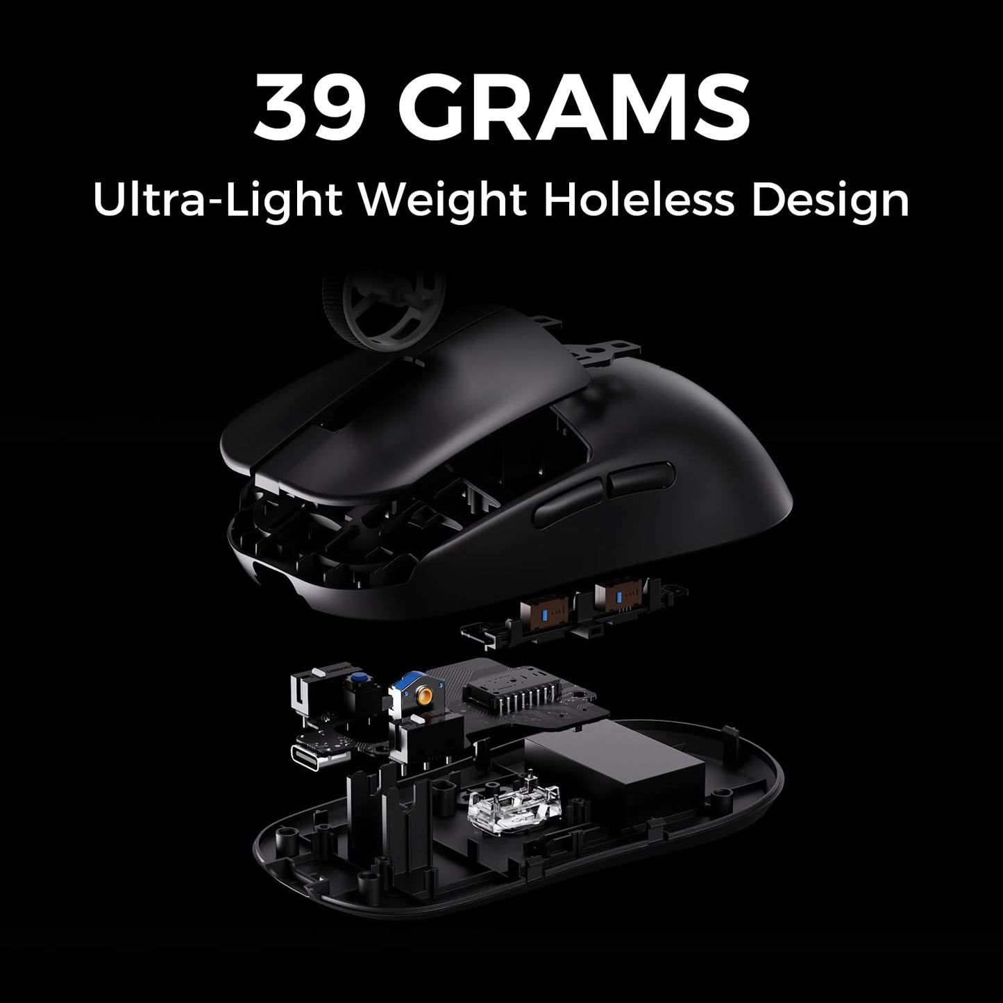 MCHOSE L7 Pro Wireless Gaming Mouse - PAW3395 26K Sensor, 39g Ultra-Light, Dual 8K Polling, Tri-Mode Connection, Black