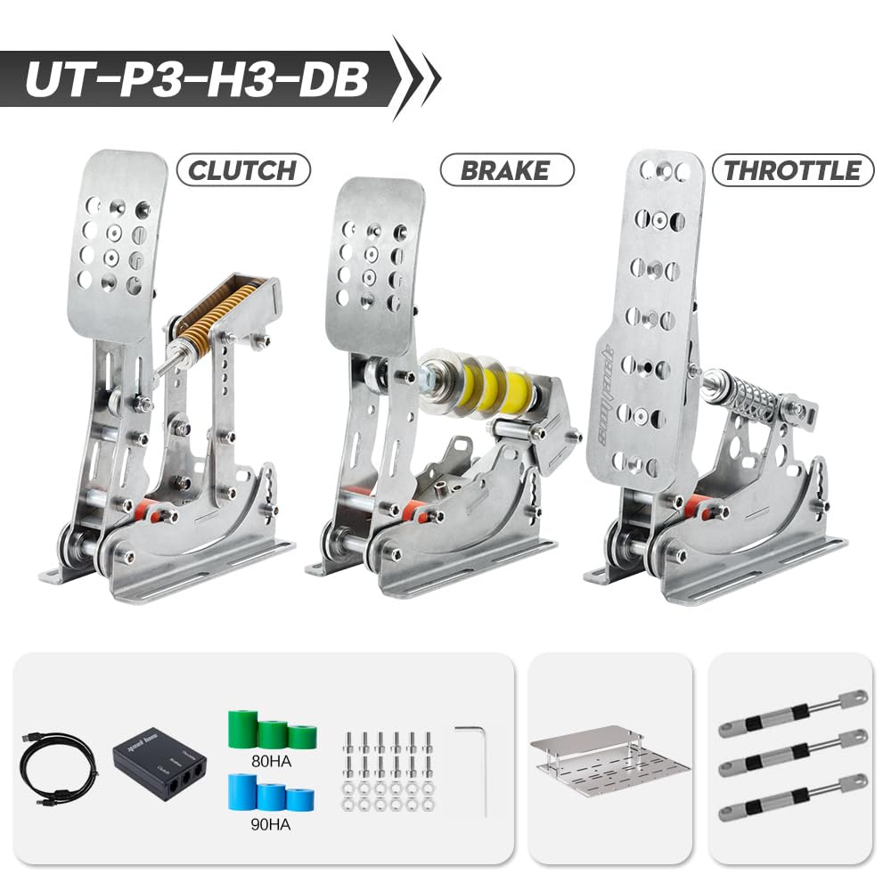 SimJack UT Pedals - Sim Racing Pedals with 200KG Load Cell Brake & Hydraulic System for PC (Model: UT-P3-H3-DB)