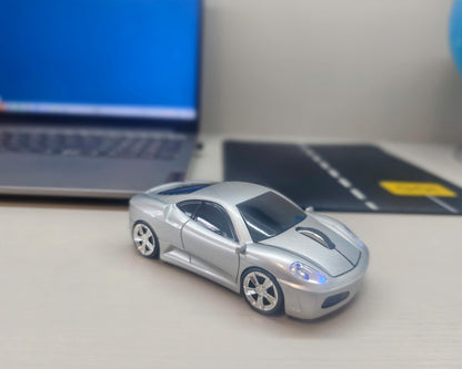 SDGSQHA Wireless Sports Car Mouse – Cute Silver Mice for PC, Laptop, MAC