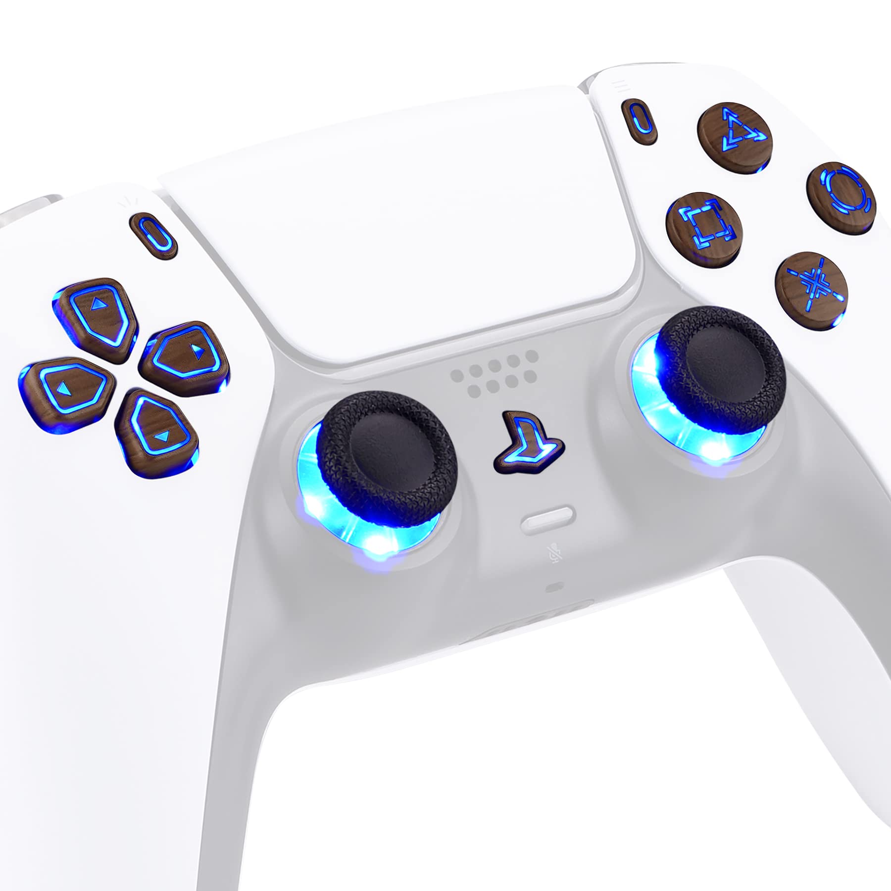 eXtremeRate Multi-Colors Luminated Dpad Thumbstick Share Home Face Buttons for PS5 Controller BDM-010 020  Wood Grain Classical Symbols Buttons DTF V3 LED Kit for PS5 Controller - Without Controller