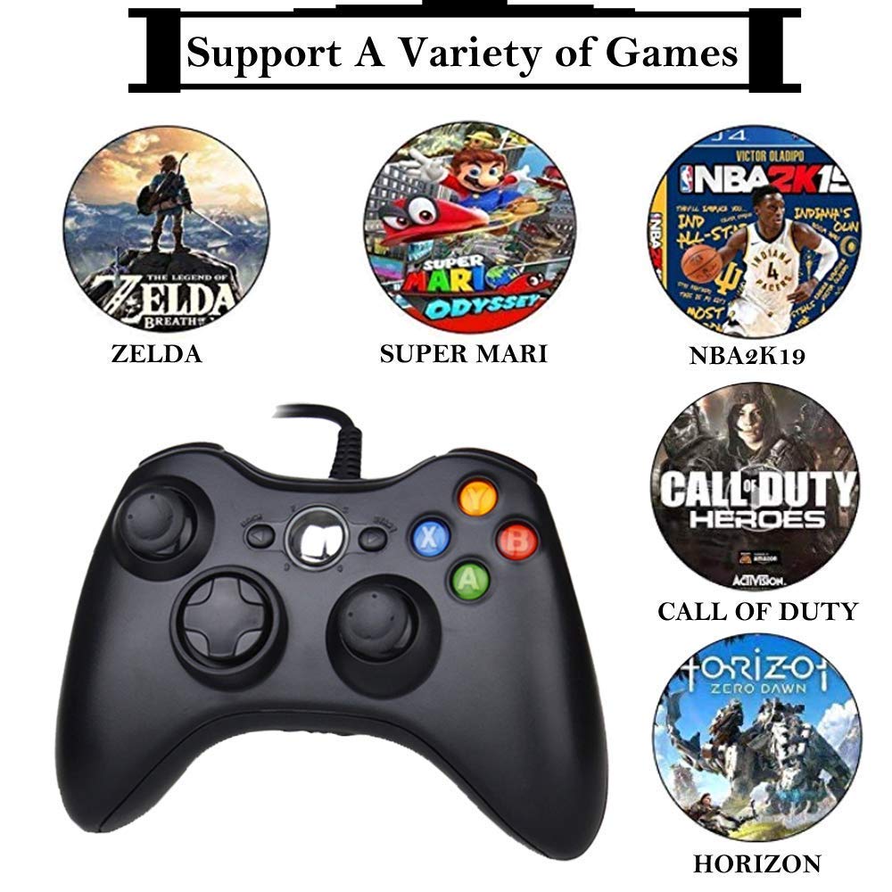 Reiso Xbox 360 Controller - 7.2 ft USB Wired PC Controller for Xbox 360 & PC - Black