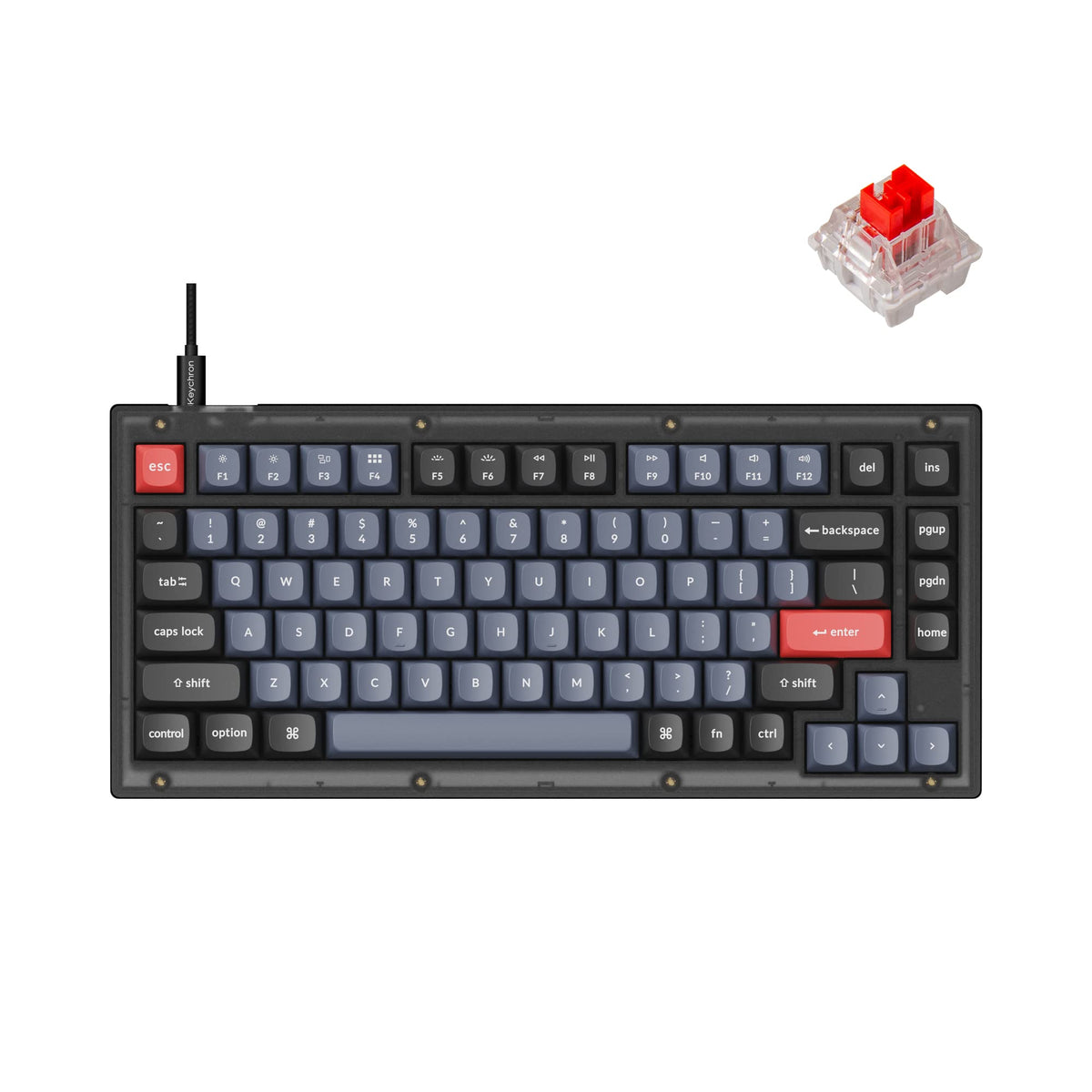 Keychron V1 Wired Custom Mechanical Keyboard  75% Layout QMK/VIA Programmable Macro with Hot-swappable Keychron K Pro Red Switch Compatible with Mac Windows Linux (Frosted Black - Translucent)